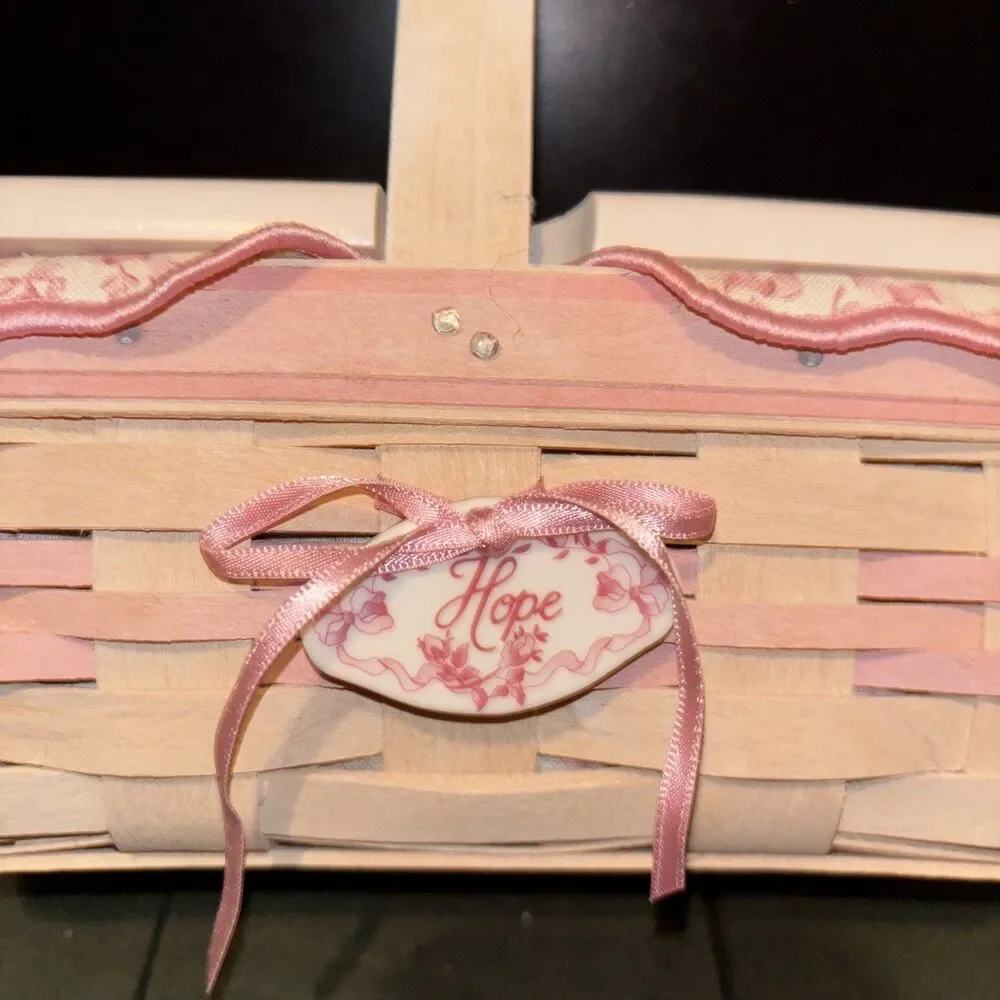 Longaberger 2000 Pink HOPE Breast Cancer Basket Liner Lid Tie-On & Protector